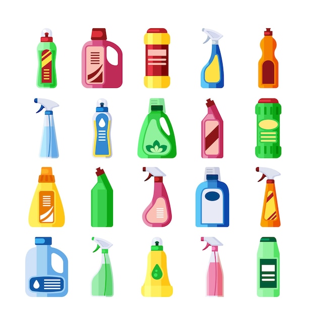 Botellas de plástico con detergente set ilustración