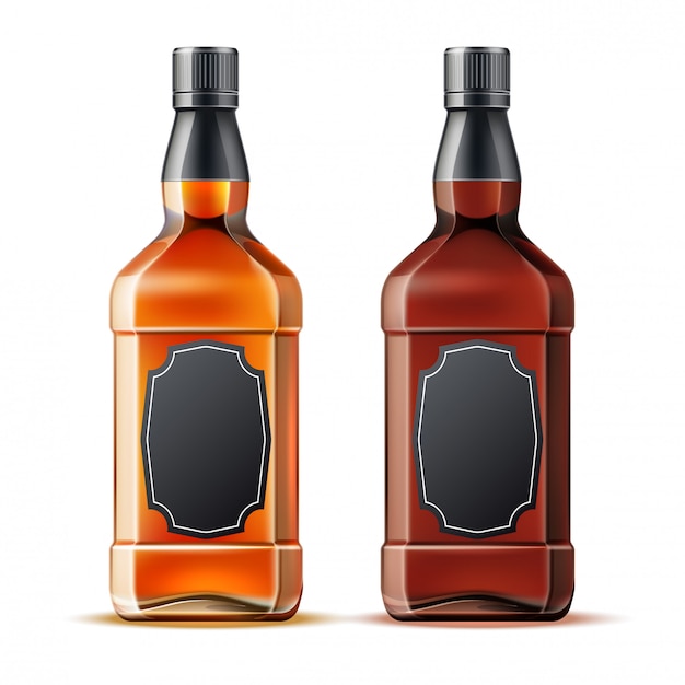 Vector botellas realistas de whisky, ron o brandy