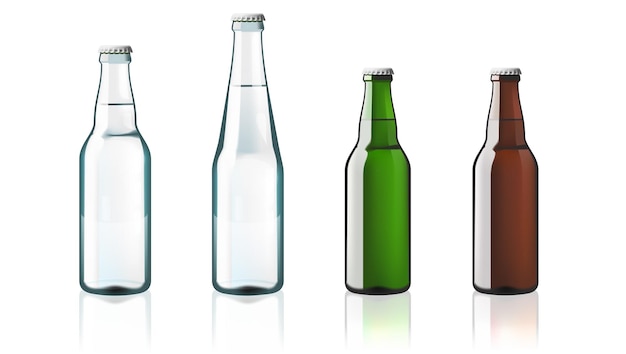 Botellas De Vidrio De Agua Clara Aisladas En Blanco