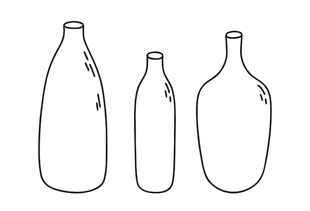 Botellas de vidrio con diferentes formas Ilustración de contorno vectorial