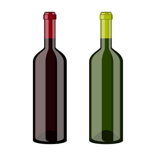 Vector botellas de vino tinto y blanco aisladas sobre fondo blanco.