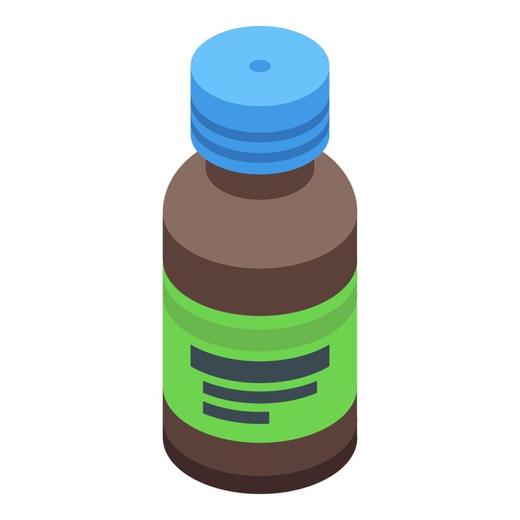Vector botellón de medicamento marrón isométrico con tapa azul