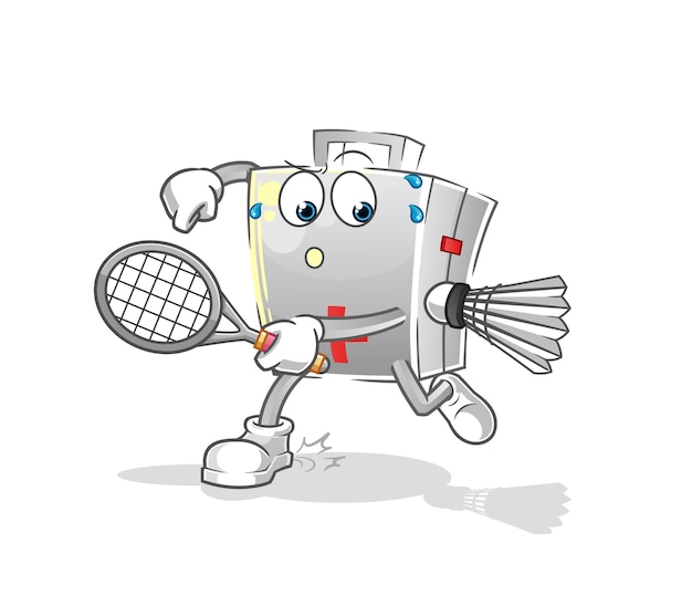 Botiquín de primeros auxilios jugando vector de caracteres de ilustración de bádminton