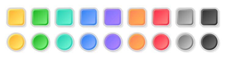 Vector botón 3d multicolor cuadrado y círculo brillantes botones de usuario web coloridos