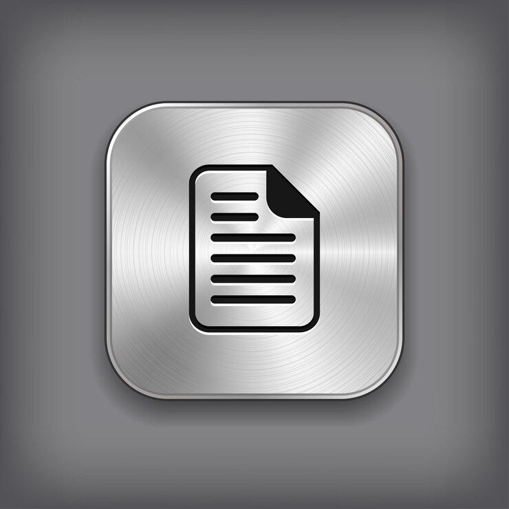 Vector botón de aplicación de metal de vector de icono de documento