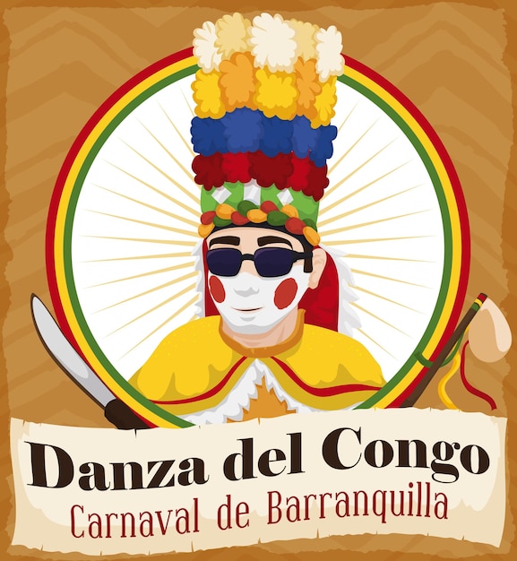 Botón con bailarina Congo y elementos representativos de esta danza durante el Carnaval de Barranquillas