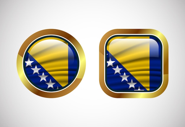 Botón de bandera brillante de Bosnia y Herzegovina Diseño de botones web de alta calidad