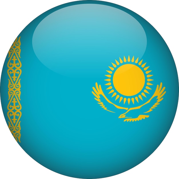 Vector botón de bandera redondeada 3d de kazajstán
