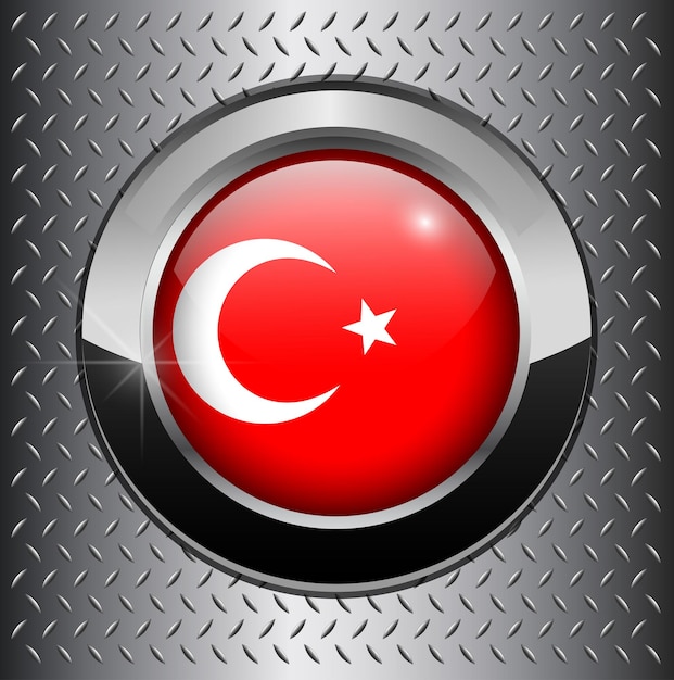 Botón de bandera de Turquía en vector de fondo de metal