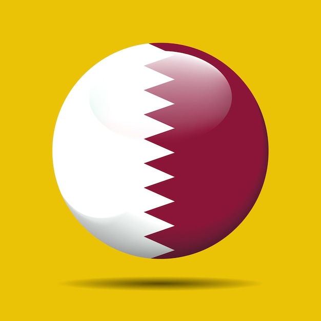 Botón brillante de la bandera de Qatar Icono redondo Ilustración vectorial