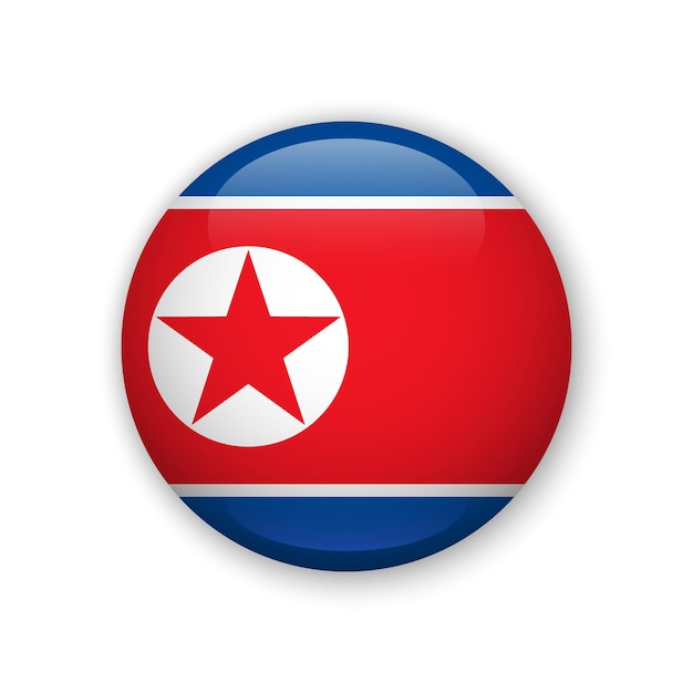 Botón brillante realista con bandera de Corea del Norte elemento vectorial 3D con sombra