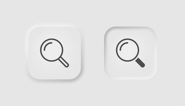 Botón de búsqueda en estilo de neumorfismo Iconos para la interfaz de usuario blanca de negocios UI UX Símbolo de búsqueda Lupa de detective Lupa de zoom Estilo neumórfico Ilustración vectorial