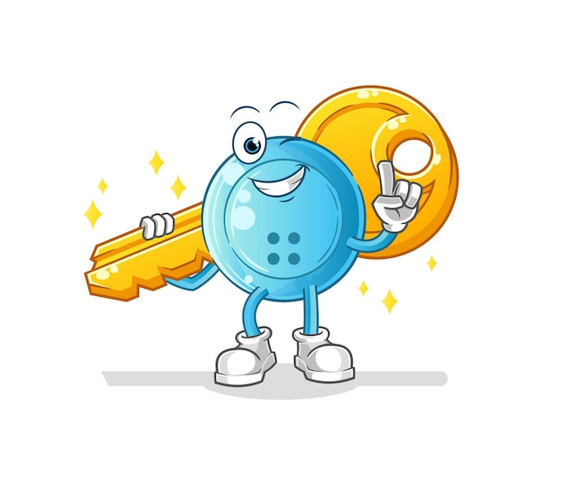El botón de la camisa lleva la mascota clave. vector de dibujos animados
