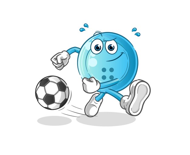 Vector botón de la camisa pateando la bola de dibujos animados. vector de mascota de dibujos animados