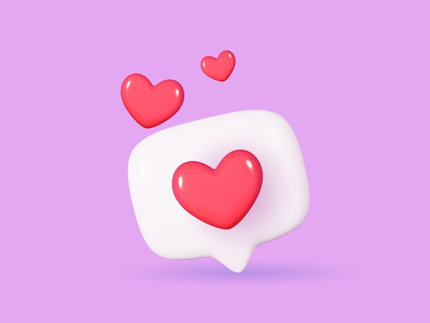 Botón de chat de icono 3D con corazón rosado