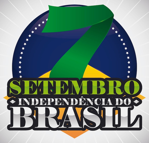 Botón con cinta de estrellas como rombo número siete y colores de Brasil para celebrar el Día de la Independencia