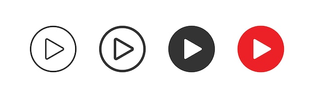 Botón Circle Blay para video multimedia y música Conjunto de iconos rojos y negros Icono plano vectorial