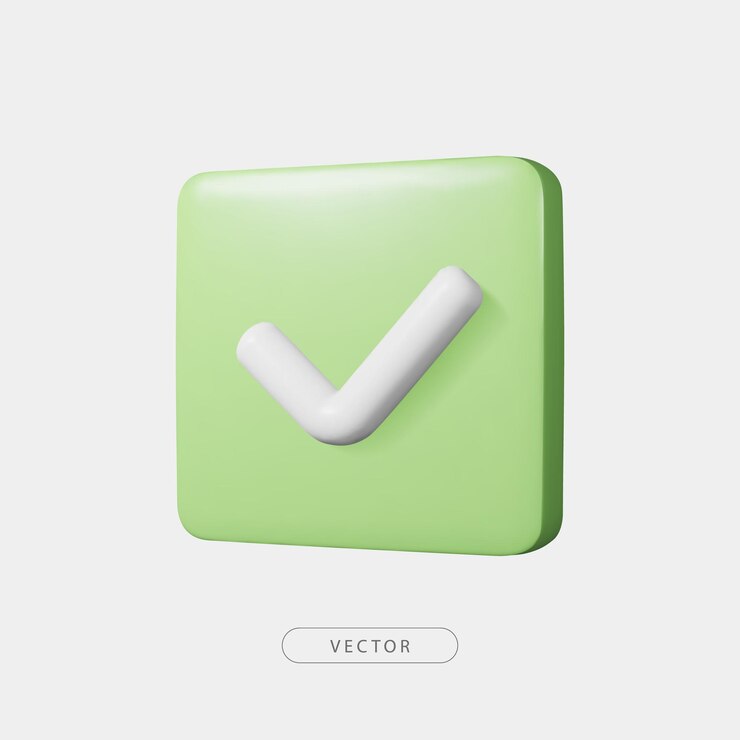 Vector botón de comprobación cuadrado verde 3d