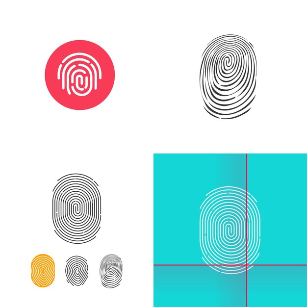 Botón de contorno de línea de icono de huella digital o huella digital y conjunto de estilo de dibujo