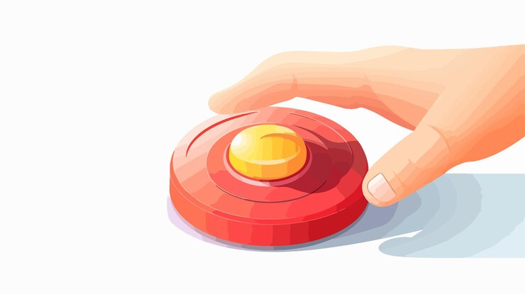 Vector botón de control de alerta presionado con el puño de la mano para empujar y golpear concepto