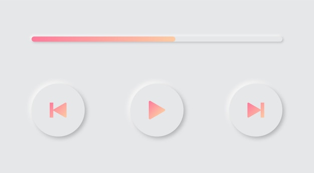 Vector el botón de control del reproductor de audio vectorial establece el gradiente con el estilo de neomorfismo