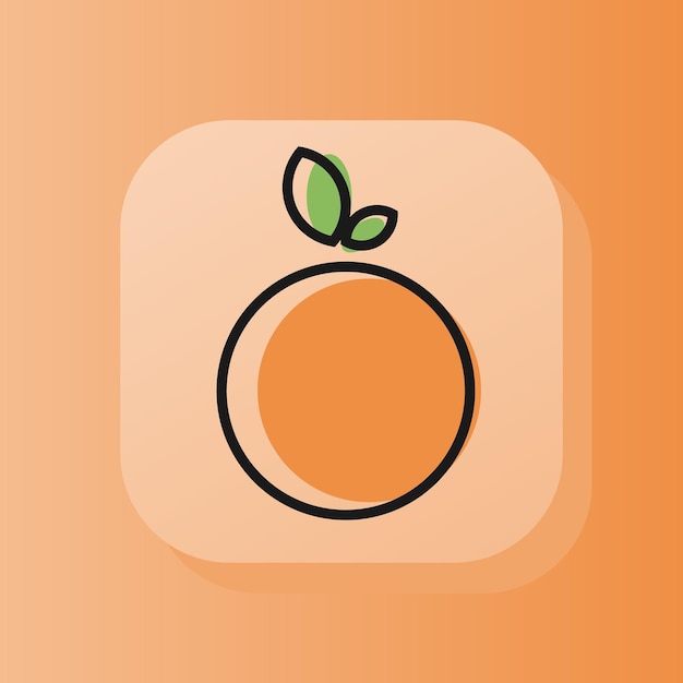 Botón cuadrado 3d icono de contorno de fruta naranja color naranja cítricos Símbolo plano signo vector ilustración aislado sobre fondo naranja Concepto de nutrición saludable