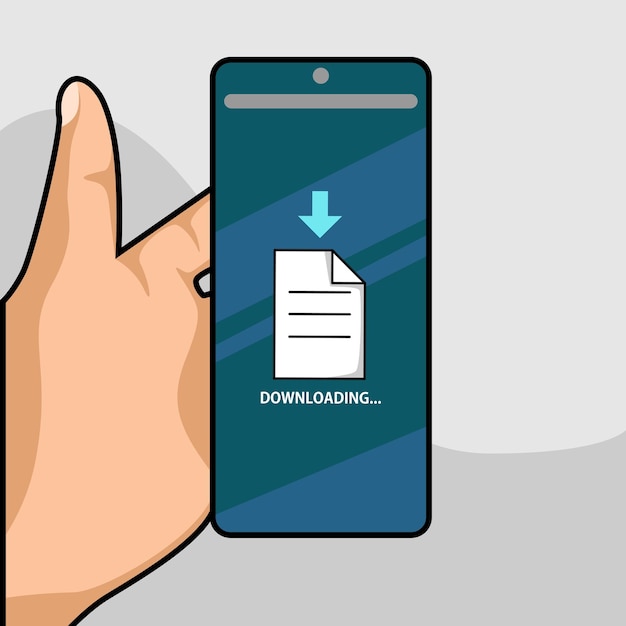 Vector botón de descarga de archivos en la pantalla del teléfono inteligente