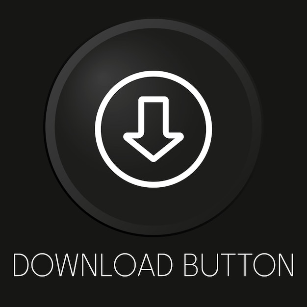 Botón de descarga icono de línea de vector mínimo en botón 3D aislado sobre fondo negro Vector Premium