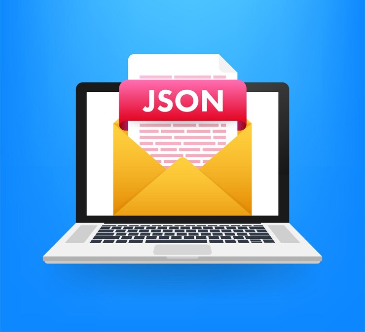 Vector botón descargar json concepto de documento de descarga archivo con etiqueta json y signo de flecha hacia abajo