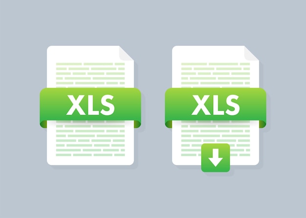 Vector botón descargar xls concepto de documento de descarga archivo con etiqueta xls y signo de flecha hacia abajo