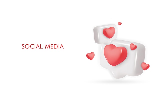 Botón de diálogo de mensaje de icono vectorial 3D con corazón Elementos realistas para el diseño Objeto aislado en fondo blanco