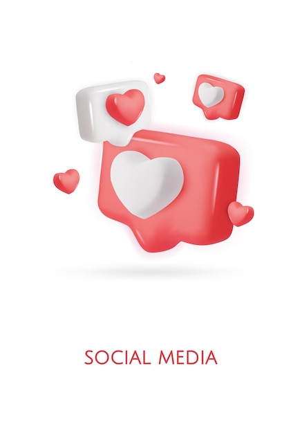 Botón de diálogo de mensaje de icono vectorial 3D con corazón Elementos realistas para el diseño Objeto aislado en fondo blanco