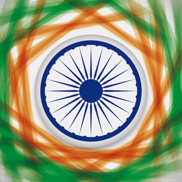 Vector botón de diseño abstracto y rueda ashoka chakra en su interior con ondas de colores de la bandera india