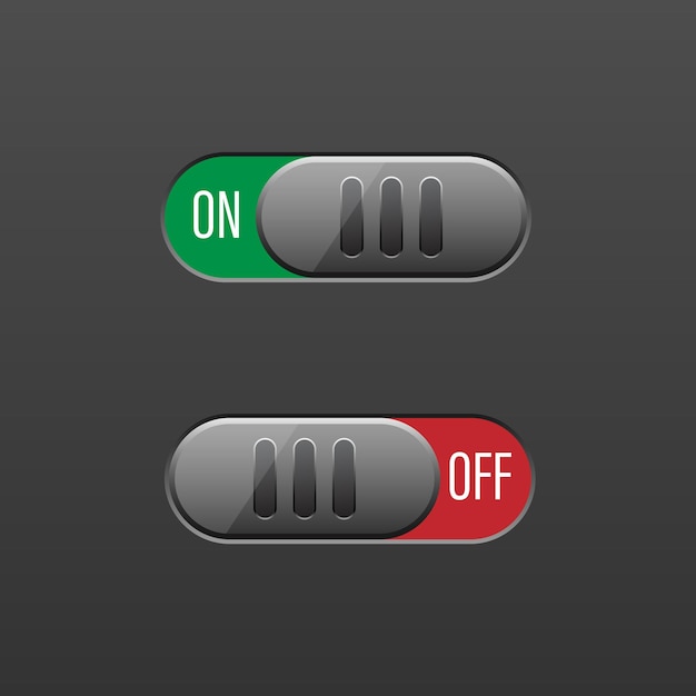 Botón de encendido y apagado vectorial en el fondo degradado gris oscuro