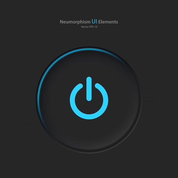 Botón de encendido sobre un fondo negro elementos de la interfaz de usuario al estilo de neumorfismo ux