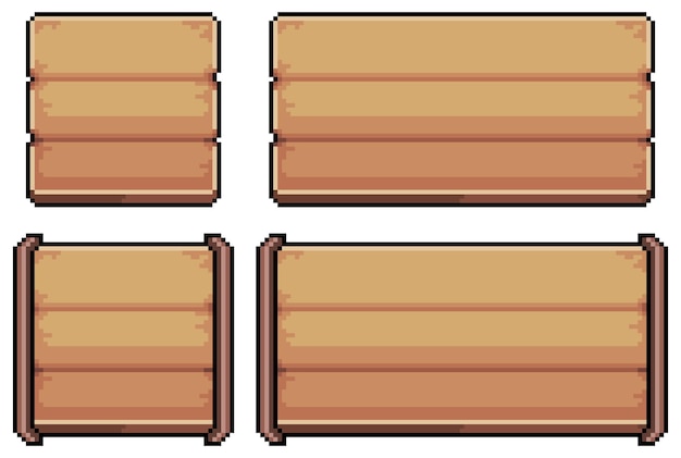 Botón de estilo de madera de arte de píxeles para el icono de vector de interfaz de juego y aplicación para juego de 8 bits sobre fondo blanco