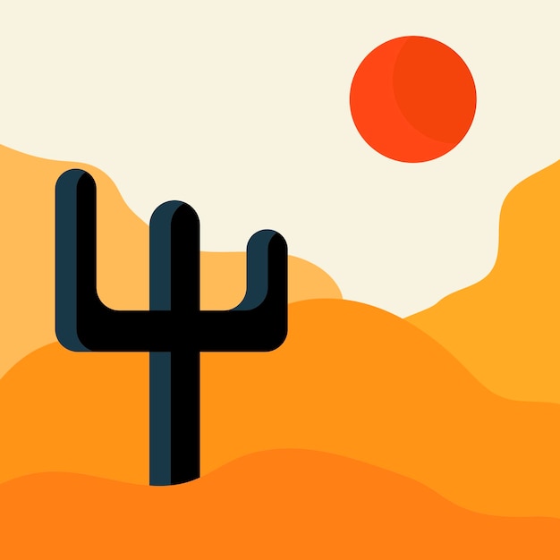 Botón de etiqueta de icono abstracto plano con cactus de sol del desierto