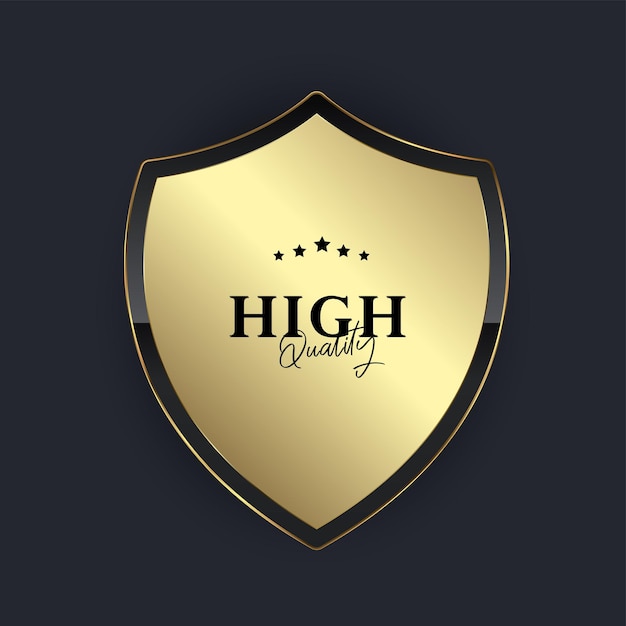 Un botón de etiqueta de protección premium y dorado aislado en un fondo negro Vector realista