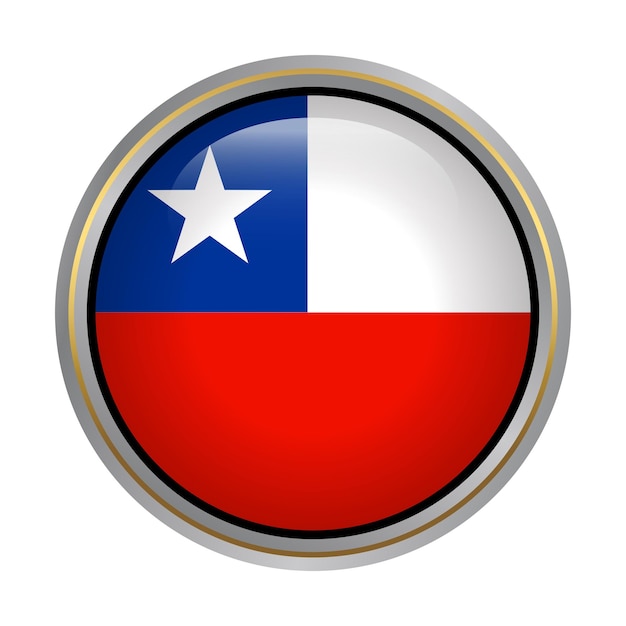 Botón de forma de círculo de bandera de Chile textura de vidrio en blanco