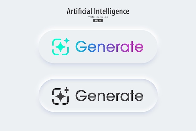 Botón de generación de IA moderna Generar ideas a partir de aprendizaje automático Botón generativo en estilo neuromórfico de moda para aplicaciones, sitios web e interfaces Elementos de UI UX Ilustración vectorial