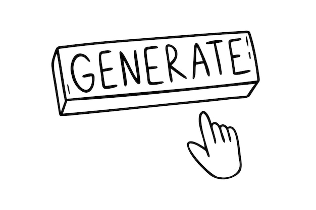 Botón de generación con icono de mano Botón de Generación contorno doodle dibujo a mano botón de generación de contenido usando botón de IA La herramienta de interfaz de usuario para crear inteligencia artificial