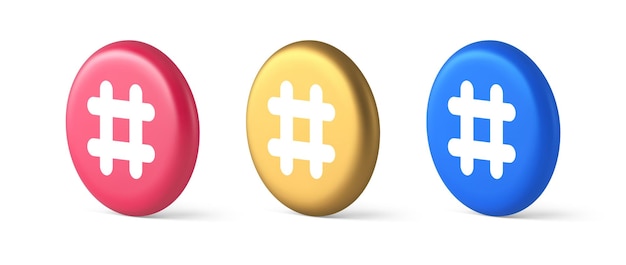 Botón hashtag red social símbolo de comunicación de los medios de comunicación mensaje de internet clave íconos 3D realistas