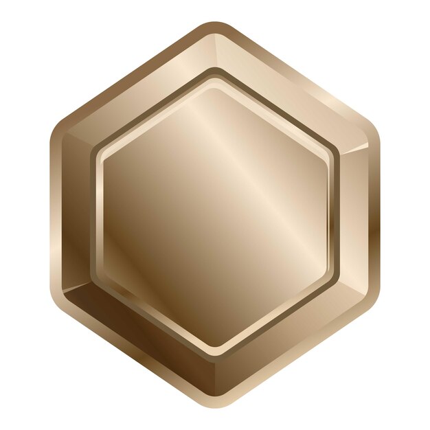 Botón hexagonal dorado con marco metálico que ofrece espacio para copiar
