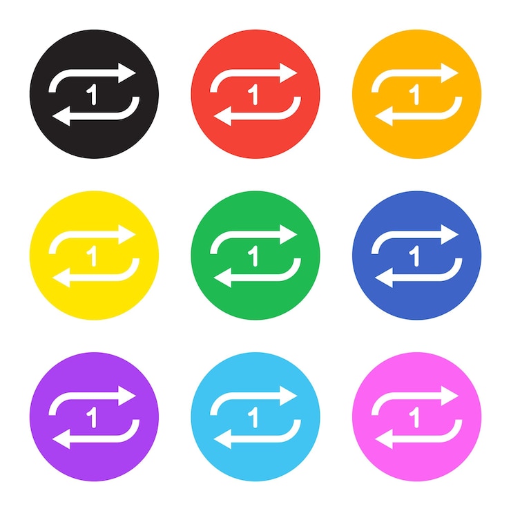 Vector botón de icono de bucle único vectorial en múltiples colores colección para reproductor de música multimedia