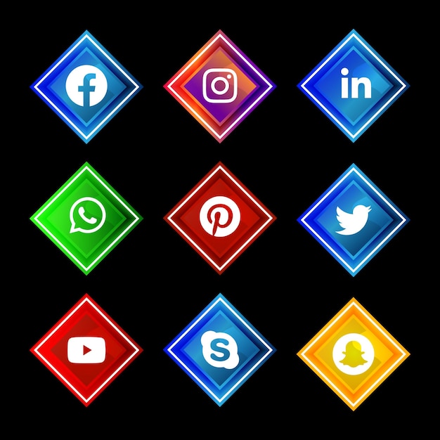 Vector botón de icono de redes sociales brillante