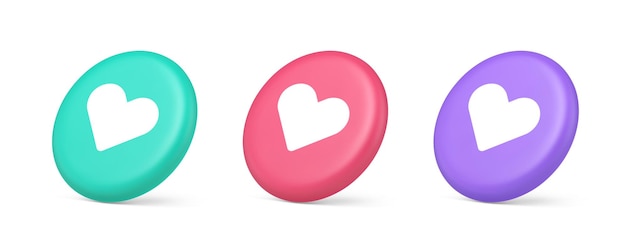 Botón de interfaz móvil de aplicación de citas con icono 3d de comunicación de red social de corazón
