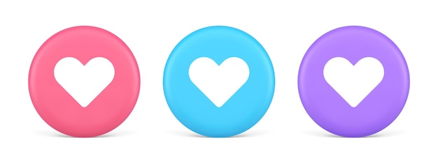 Botón de interfaz móvil de aplicación de citas con icono 3d de comunicación de red social de corazón
