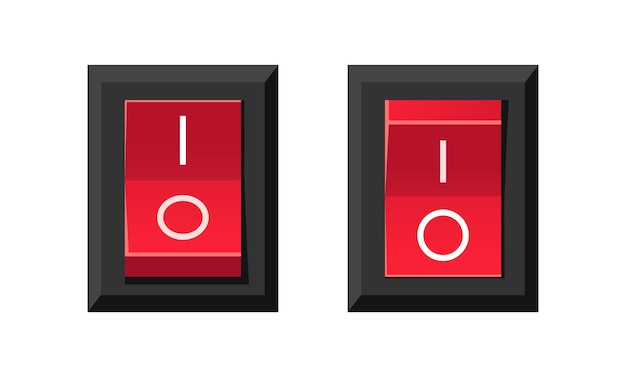 Botón de interruptor de palanca rojo encendido y apagado 3d ilustración de vector de icono de estilo retro