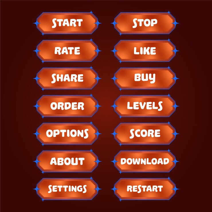 Vector botón de juego juego de color rojo para móviles y aplicaciones web