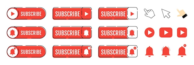 Botón de llamada de suscripción y cursor de mano Botón rojo para suscribirse a un blog de canal Botón web de red social elemento de canal contenido de video Concepto de redes sociales